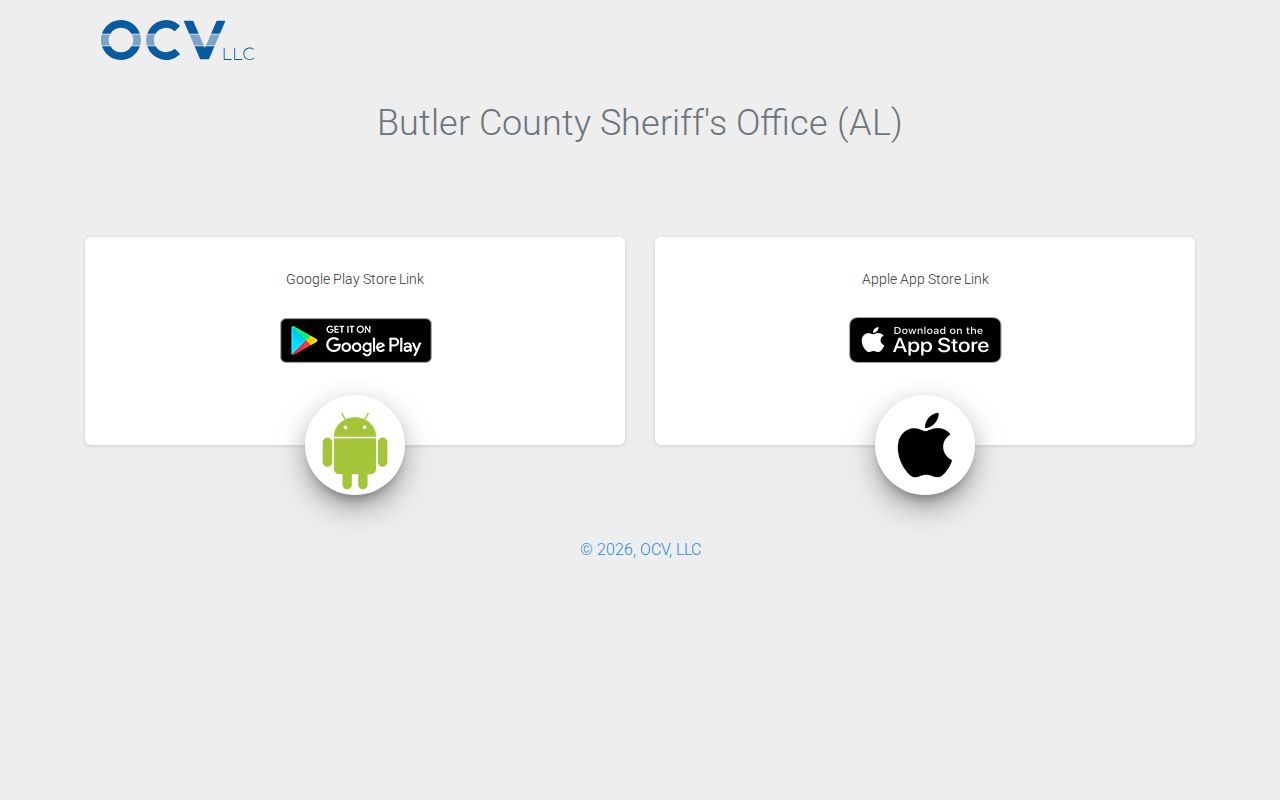 Butler County sheriff page linking the official sheriff app with updates described as in progress