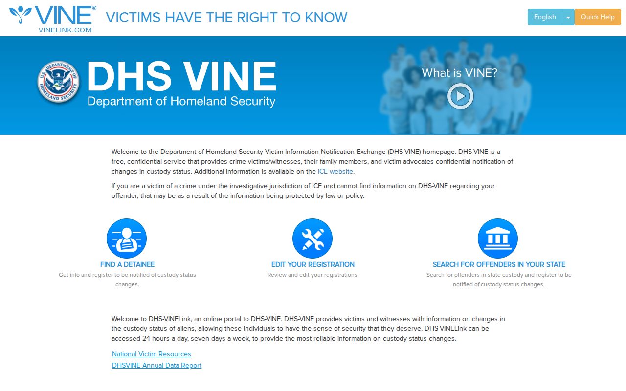 DHS VINE portal for immigration custody status notifications checked after a Butler County arrest