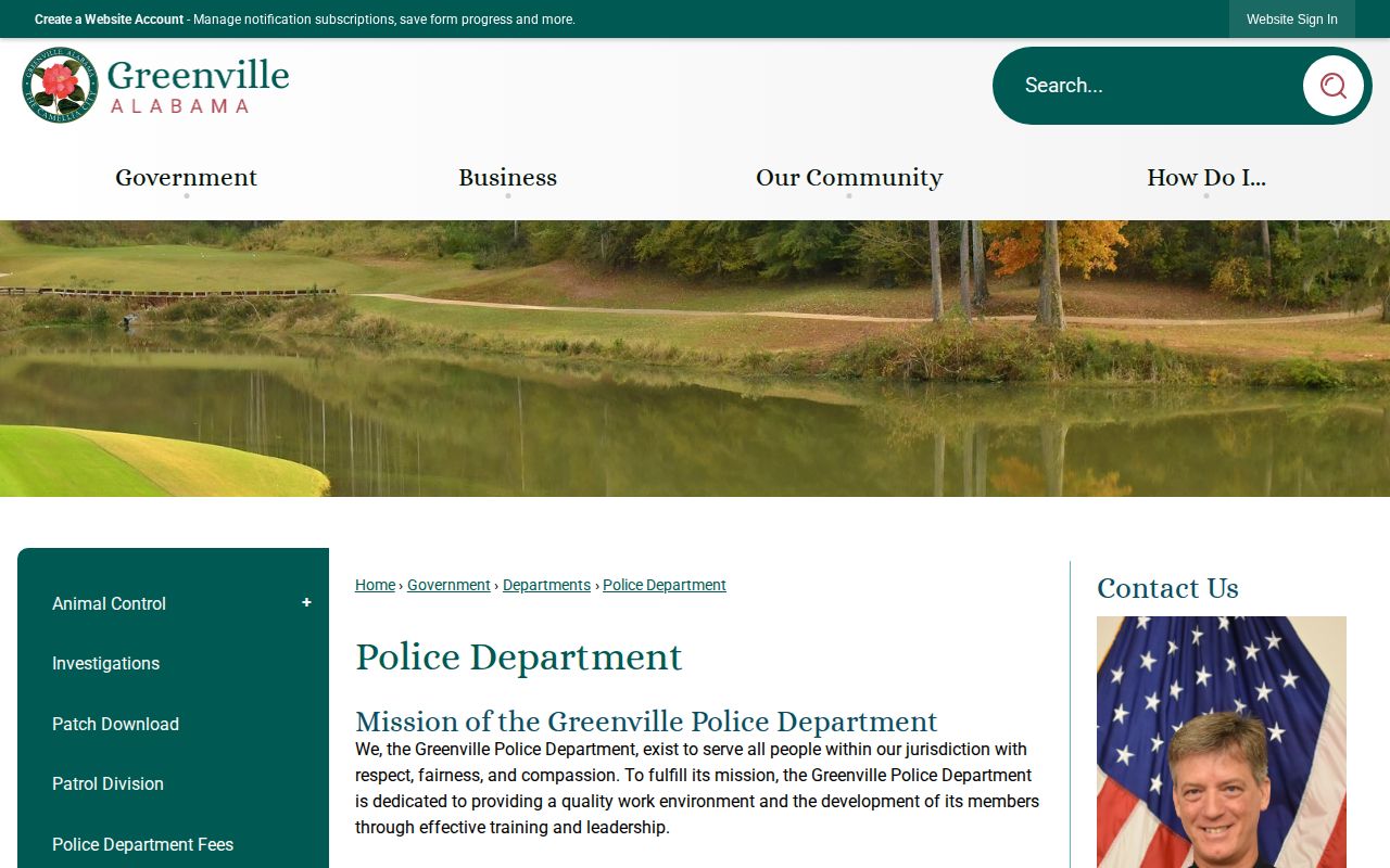 Greenville Police Department contact page with city police phone and address and no public arrest log